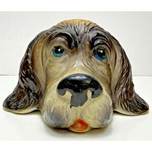 Vtg Ceramic Dog Head Figurine. J.S.N.Y. Taiwan Eye Glass Holder Decor Kitsch